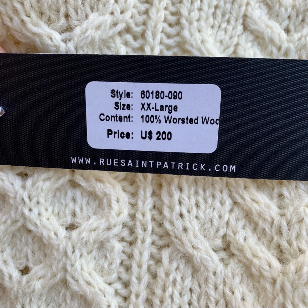 NWT Mens Rue Saint Patrick Worsted Wool Irish Fishermans Ivory Cableknit Sweater - Picture 6 of 6